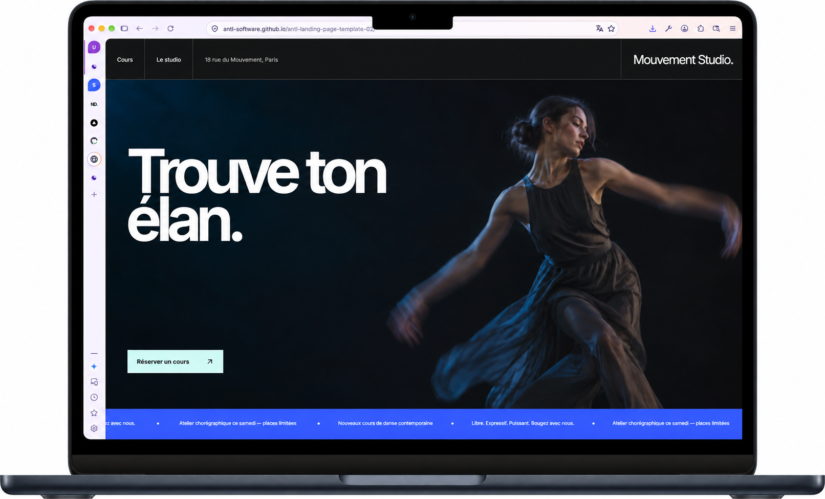 Aperçu d'une interface web affiché sur un MacBook